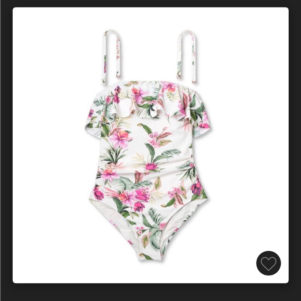 Women’s Bandeau Flounce Front Ruched Full Coverage One Piece Swimsuit